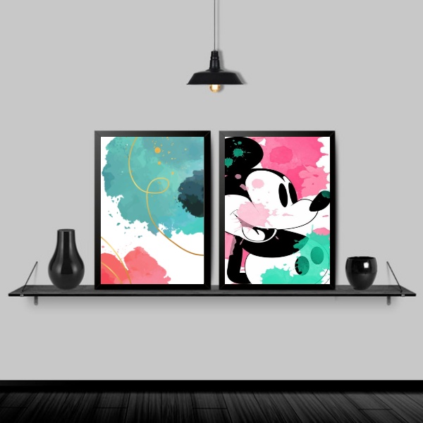 Kit 2 Quadros Abstratos Mickey Mouse