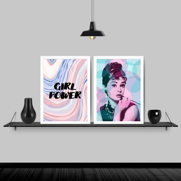 Kit 2 Quadros Audrey Girl Power