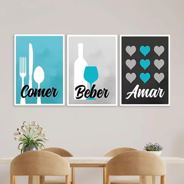 Kit 3 Quadros Comer Beber Amar