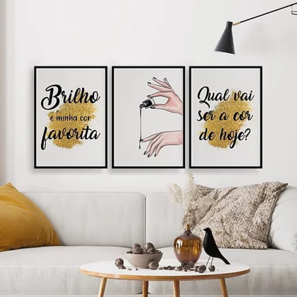 Kit 3 Quadros Decorativos Esmalte Brilho