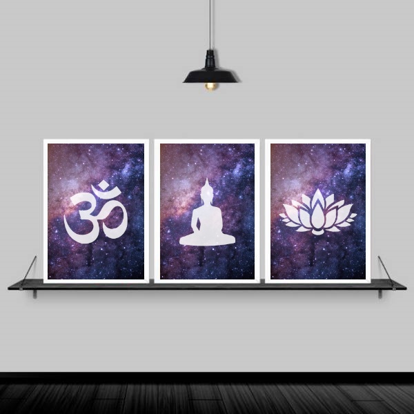 Kit 3 Quadros Decorativos Zen Buda Universo