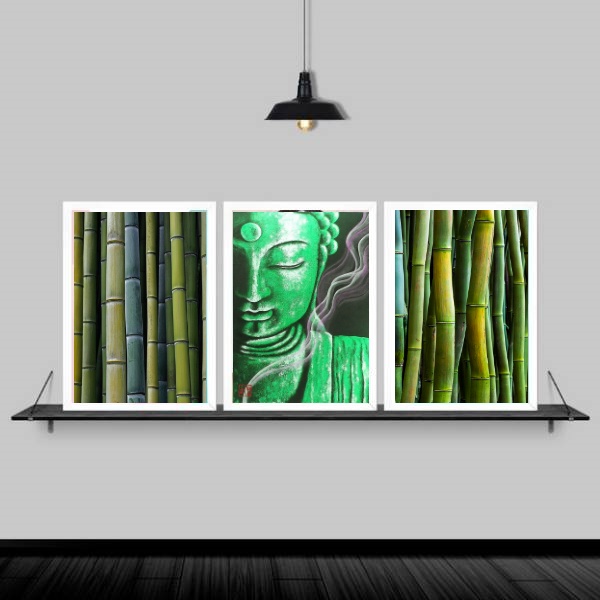 Kit 3 Quadros Feng Shui Buda Bambu