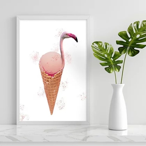 Quadro Decorativo Flamingo Sorvete