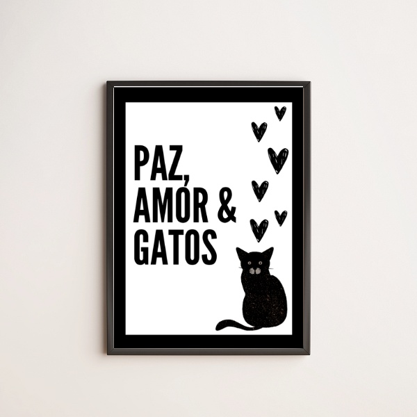 Quadro Decorativo Paz Amor E Gato