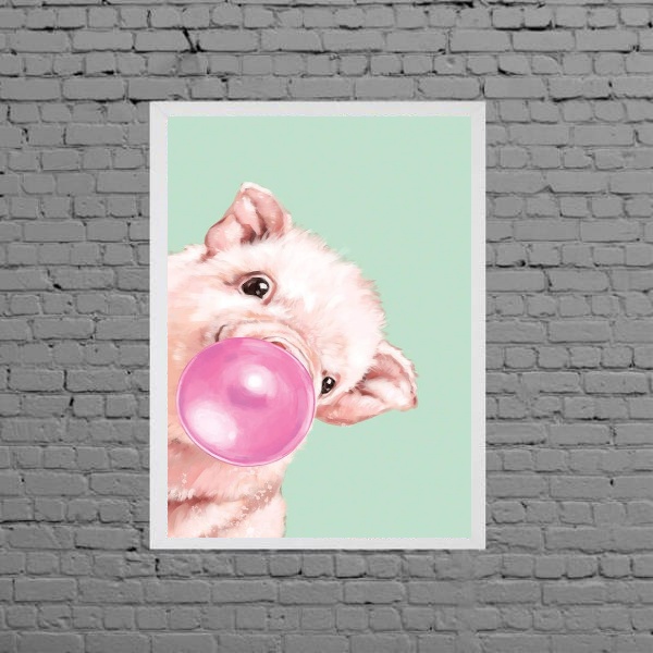 Quadro Decorativo Porquinho Bubble Gum