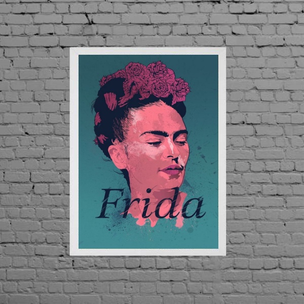 Quadro Decorativo Frida Rosa E Azul