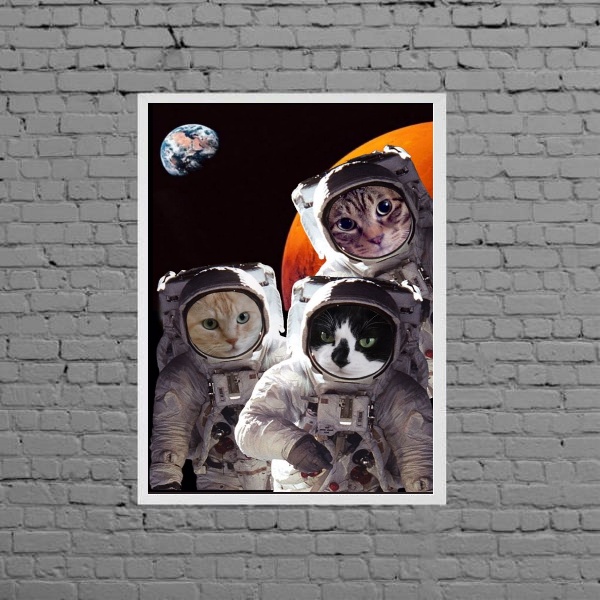 Quadro Decorativo Gatos Astronautas