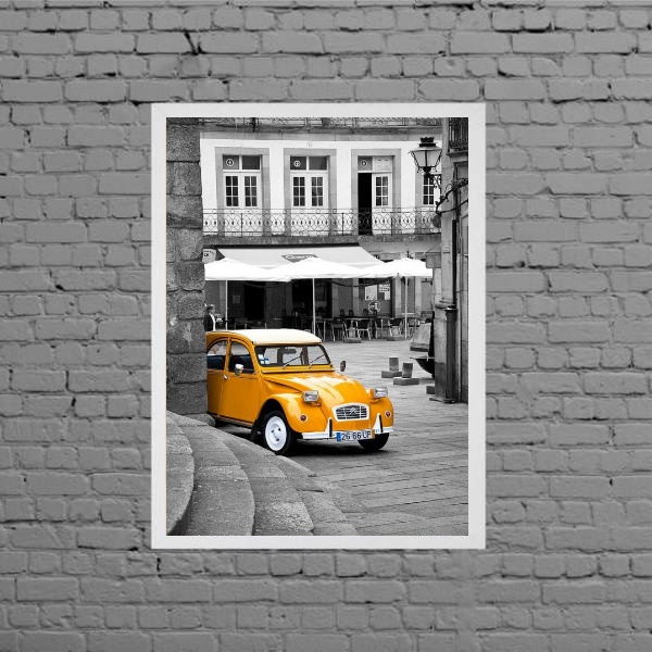 Quadro Fotografia Cidade Com Carro Amarelo