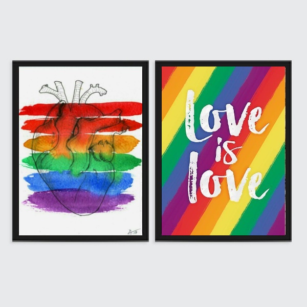 Kit 2 Quadros LGBT Coração Gay