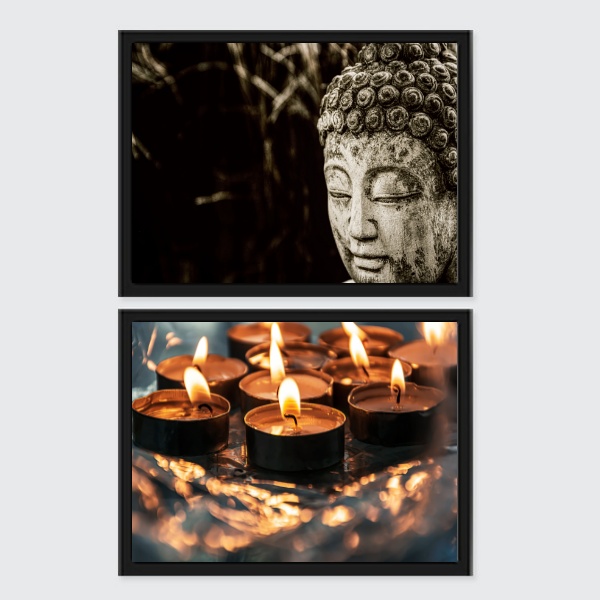 Kit 2 Quadros Zen Buda E Velas