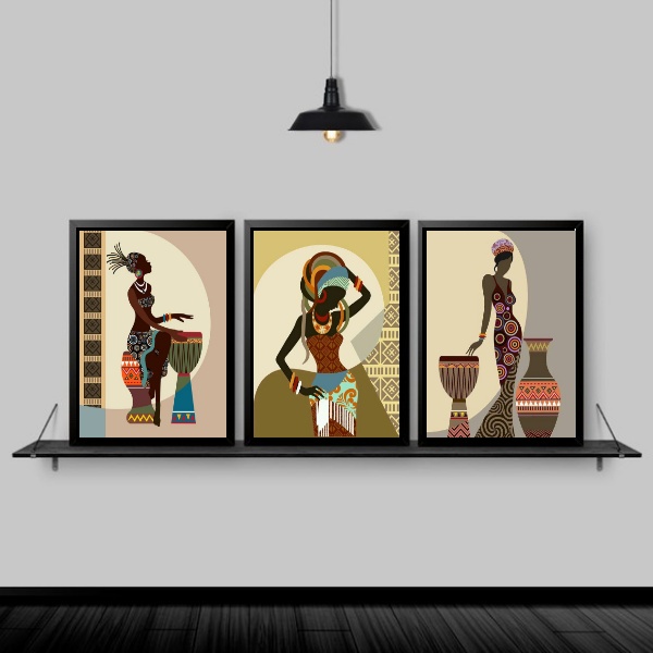 Kit 3 Quadros Arte Africana Mulheres