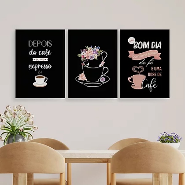 Kit 3 Quadros Bom Dia Com Fé E Café