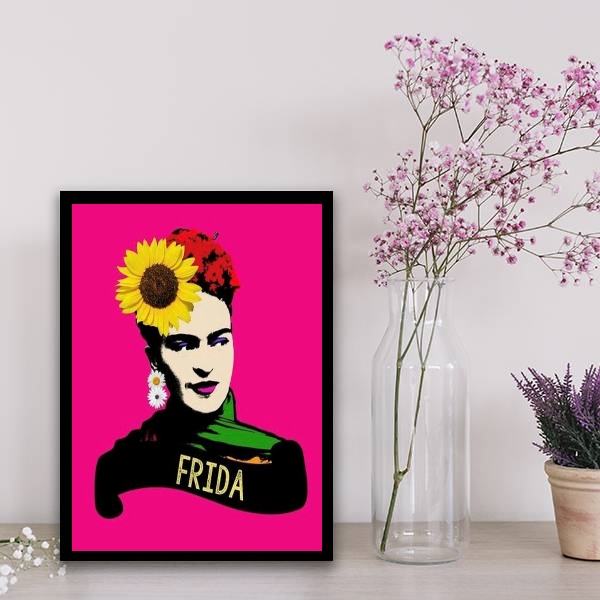 Quadro Frida Rosa Choque Girassol