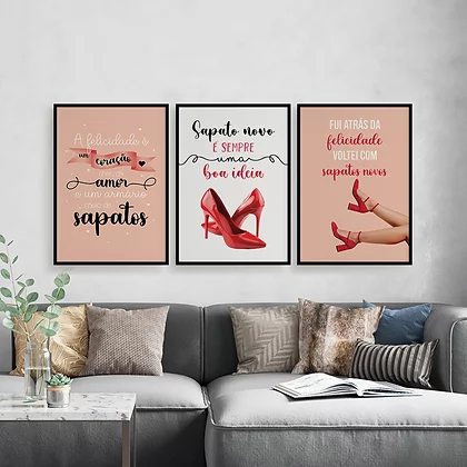 Kit 3 Quadros Frases Sapatos