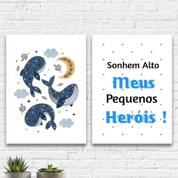 Kit 2 Quadros Sonhem Alto Meus Heróis