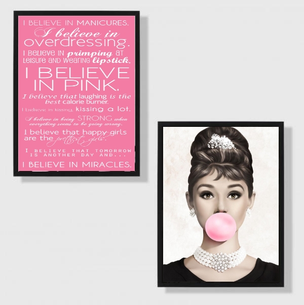 Kit 2 Quadros Audrey I Believe In Pink