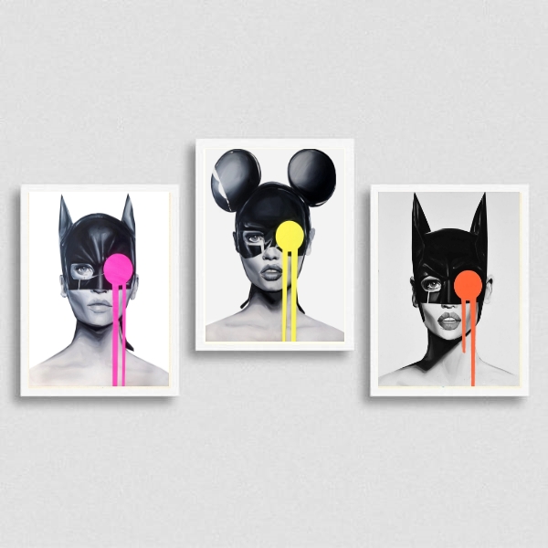 kit 3 Quadros Pop Art Mulher Gato