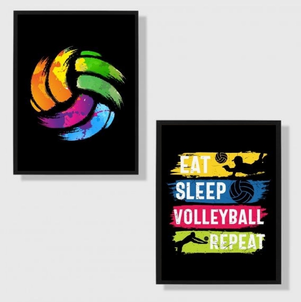 Kit 2 Quadros Volleyball Colorido