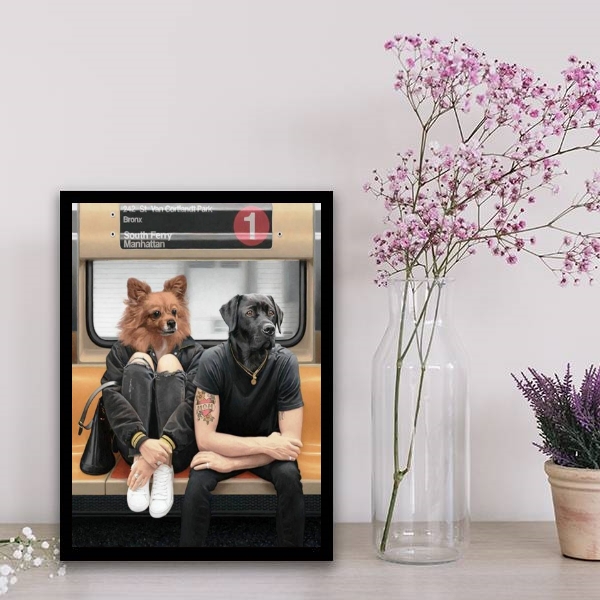 Quadro Montagem Cães Pessoas Metrô