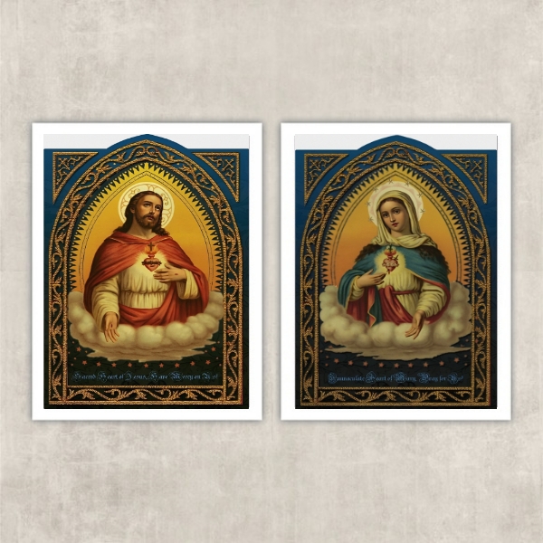 Kit 2 Quadros Sacros Coração De Jesus E Maria