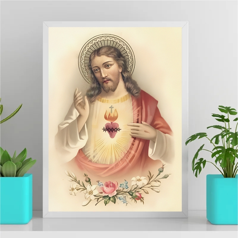 Quadro Arte Sacra Sagrado Coração De Jesus Vintage