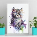 Quadro Decorativo Baby Cat Aquarela