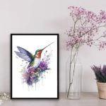 Quadro Decorativo Floral Beija-Flor Aquarela