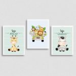 Kit 3 Quadros Tema Safari Infantil Seja Feliz