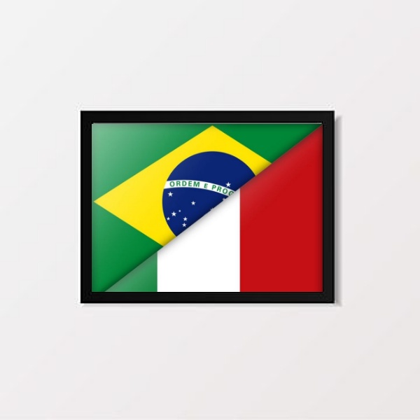 Quadro Decorativo Brasil Itália Bandeiras