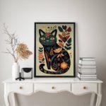 Quadro Decorativo Folk Art Gato Floral