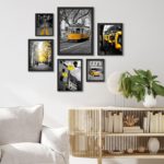 Kit Composição 6 Quadros Fotografias Cidades Amarelo e preto