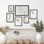 Kit Composição 6 Quadros Suaves Flores Branco Com Dourado