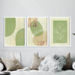 kit 3 Quadros Decorativos Abstratos Verde e Bege