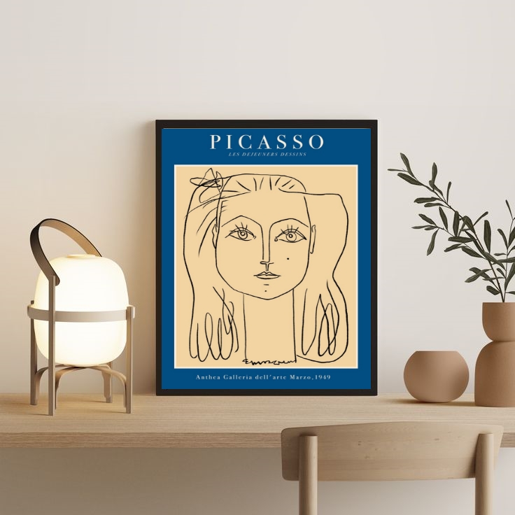 Quadro Poster Picasso Minimalista Azul Mulher