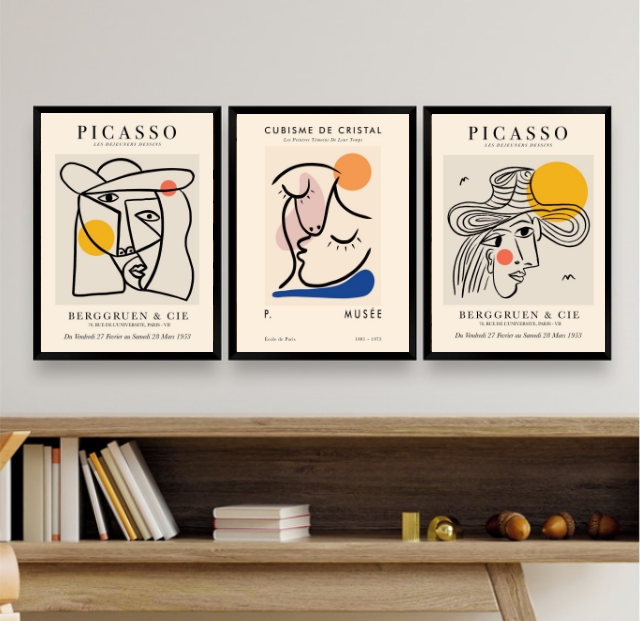 Kit 3 Quadros Minimalistas Cubismo Picasso