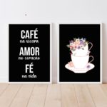 Kit 2 Quadros Café Amor Fé Floral