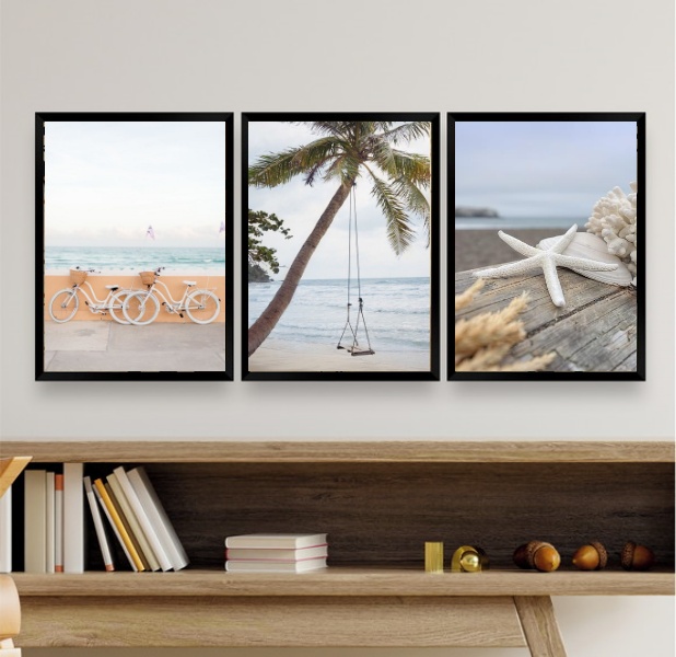 Kit 3 Quadros Decorativos Fotografias Praia Soft