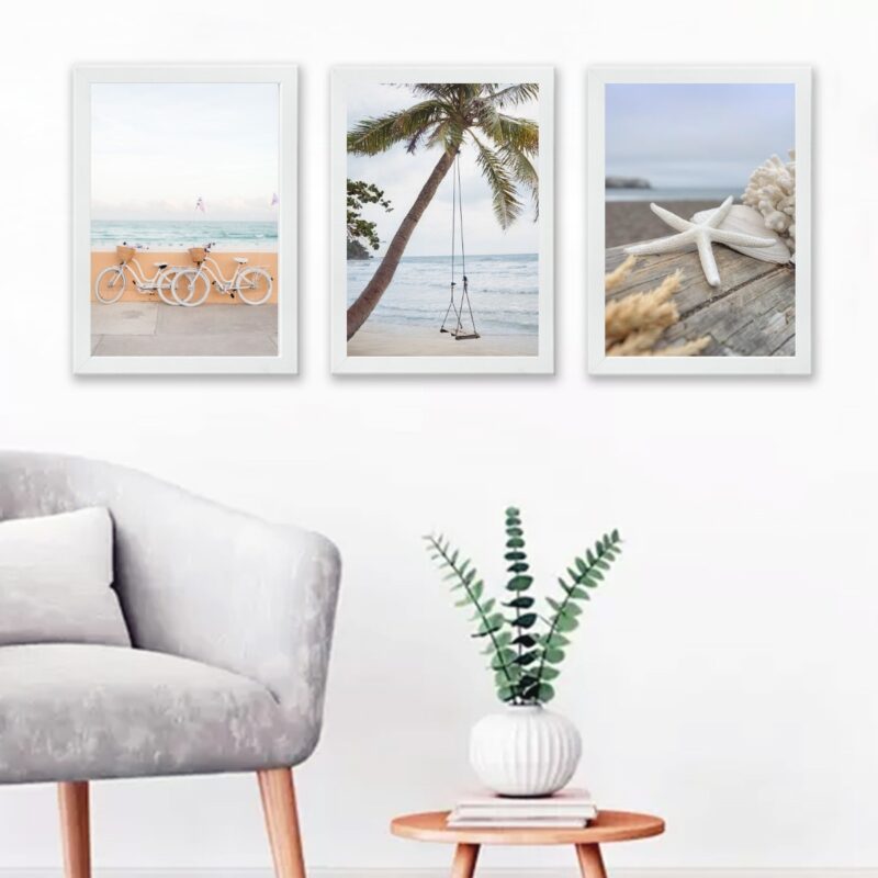 Kit 3 Quadros Decorativos Fotografias Praia Soft