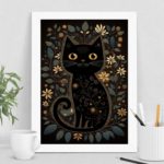 Quadro Decorativo Folk Arte Gato Preto