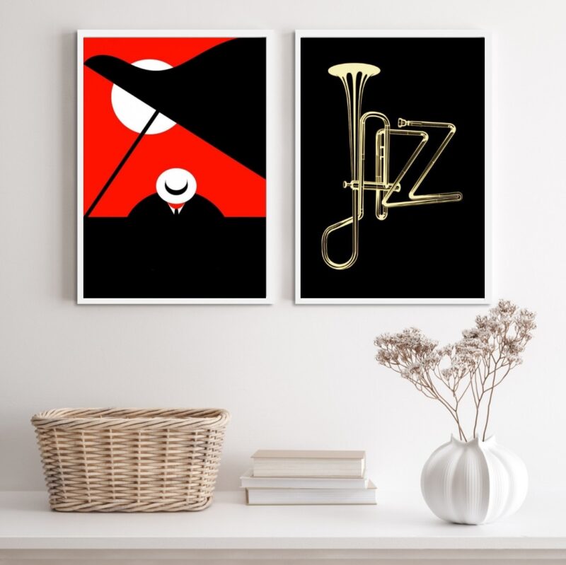 Kit 2 Quadros Decorativos Jazz Preto E Vermelho