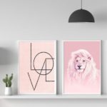 Kit 2 Quadros Decorativos Leão Rosa Love