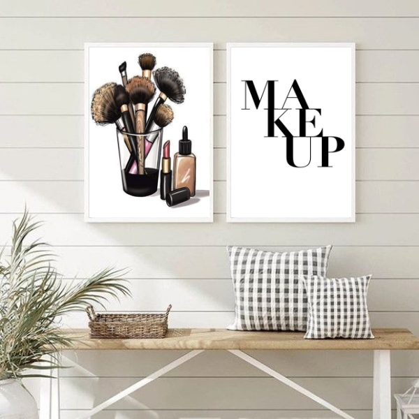 Kit 2 Quadros Decorativos Maquiagens Makeup