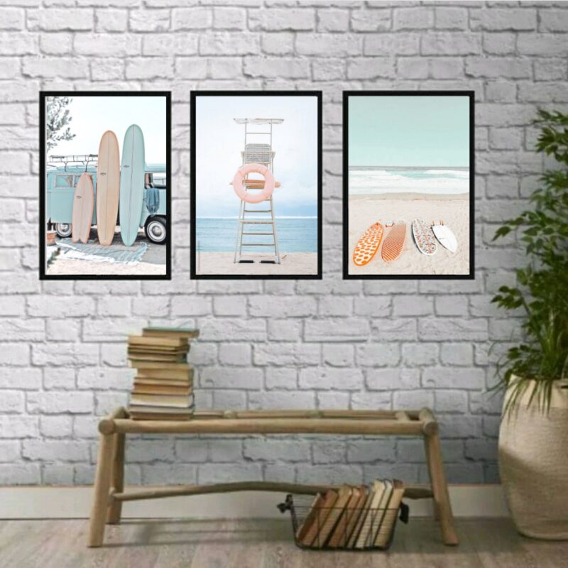 Kit 3 Quadros Decorativos Fotografias Praia Relax