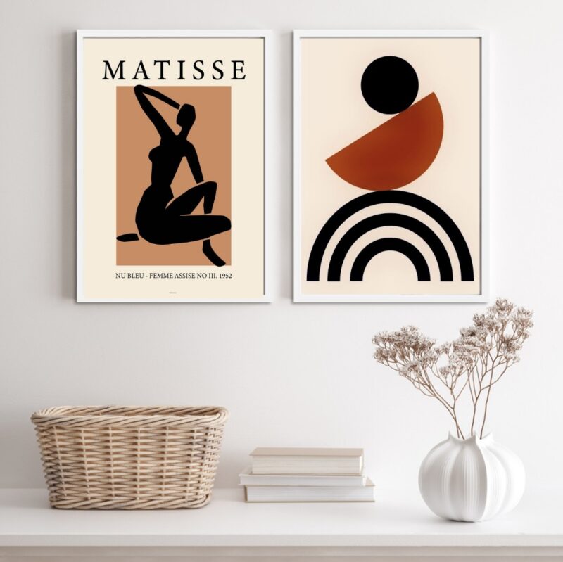 Kit 2 Quadros Minimalistas Marrom Com Preto Matisse