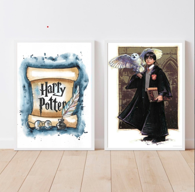 Kit 2 Quadros Harry Potter Aquarela