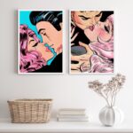 Kit 2 Quadros Casais Beijo Pop Art