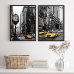 Kit 2 Quadros Fotografias N.Y Preto E Branco Taxi Amarelo