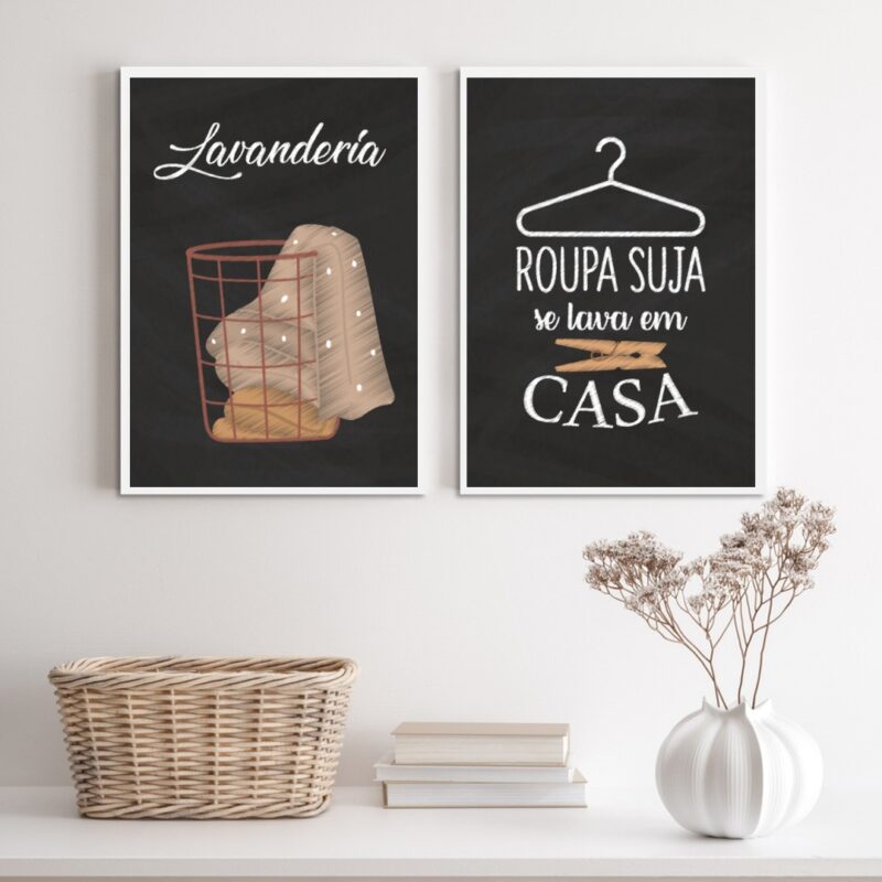 Kit 2 Quadros Decorativos Lavanderia Preto E Marrom 2