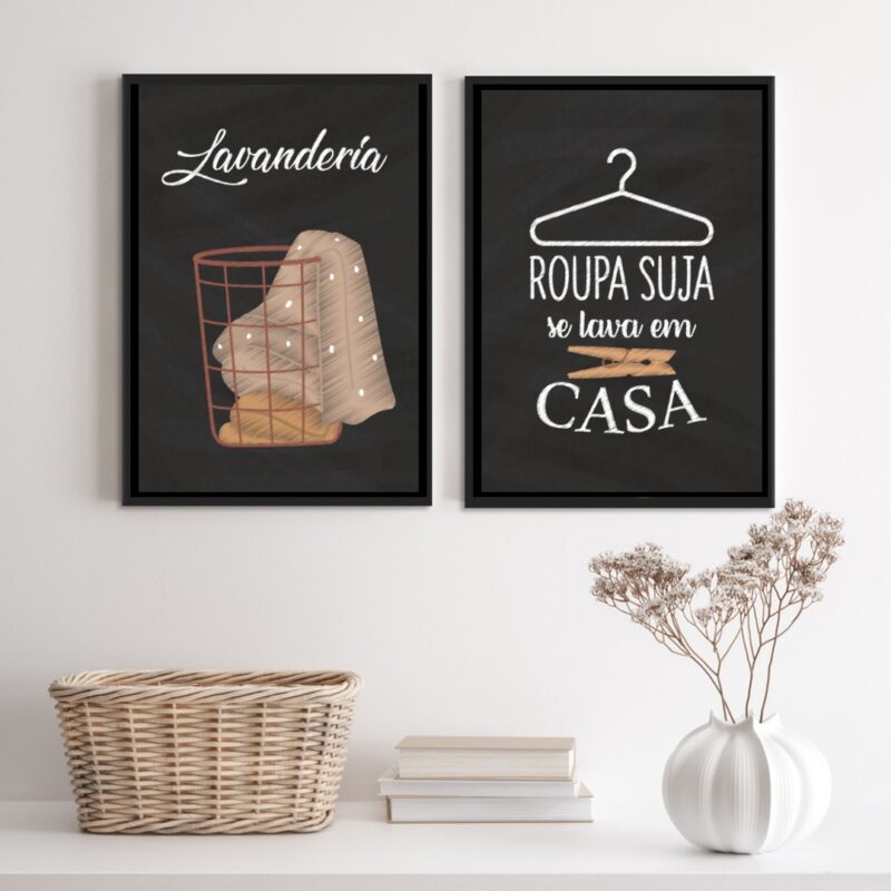 Kit 2 Quadros Decorativos Lavanderia Preto E Marrom 2