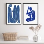 Conjunto 2 Quadros Nú Artístico Abstrato Azul